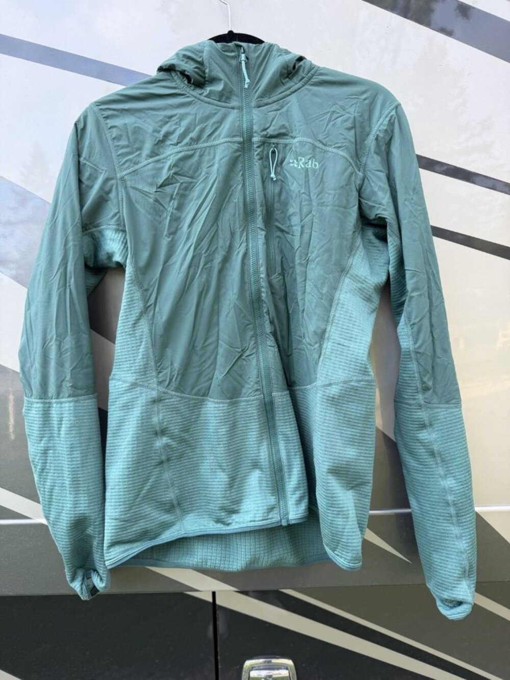 RAB Ascendor Summit Hoodie green slate full zip fleece hiking biking 12 light
